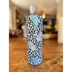 Stainless‎ Steel 20oz Tumbler Skinny Cup Hot/Cold Cheetah Peeps W/straw
